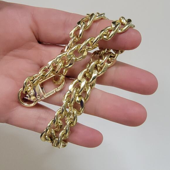 Bold Gold Tone Curb Chain Necklace With Polished Links & Secure Clasp 20 Inch - Picture 6 of 10